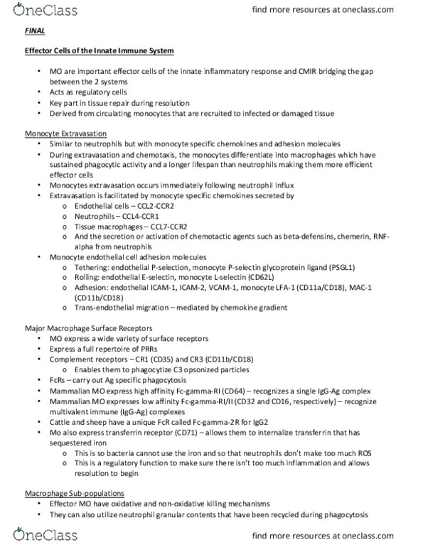 ANSC 4650 Lecture Notes - Lecture 1: Mesenteric Lymph Nodes, Acute-Phase Protein, Kupffer Cell thumbnail