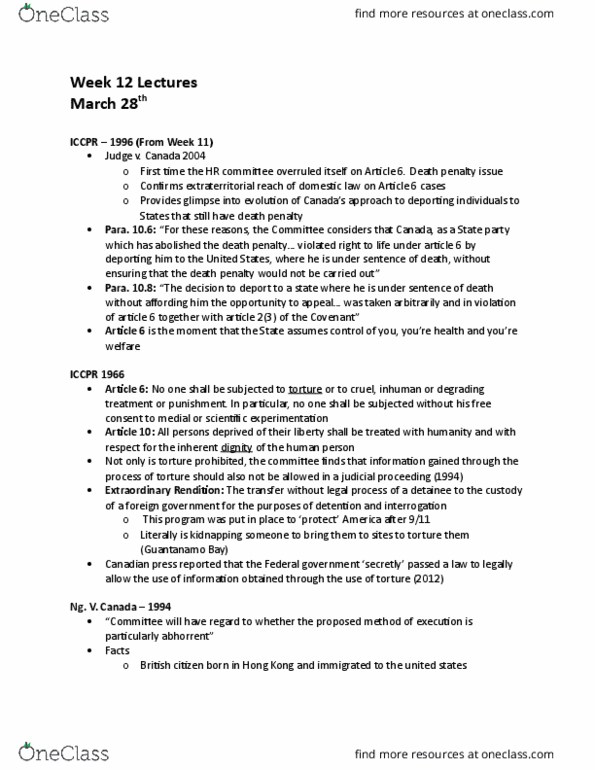 PO333 Lecture Notes - Lecture 1: Nicaragua V. United States, Daniel Ortega, International Covenant On Civil And Political Rights thumbnail