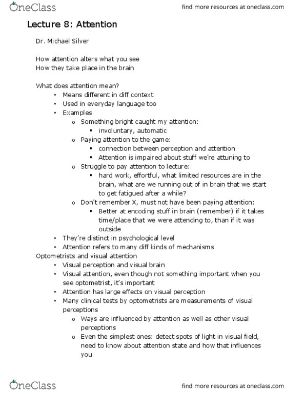 OPTOM 10 Lecture Notes - Lecture 8: Optic Chiasm, Optic Tract, Visual Cortex thumbnail