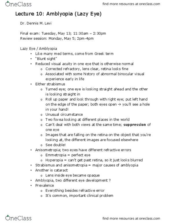 OPTOM 10 Lecture Notes - Lecture 10: Visual Acuity, Anisometropia, Strabismus thumbnail