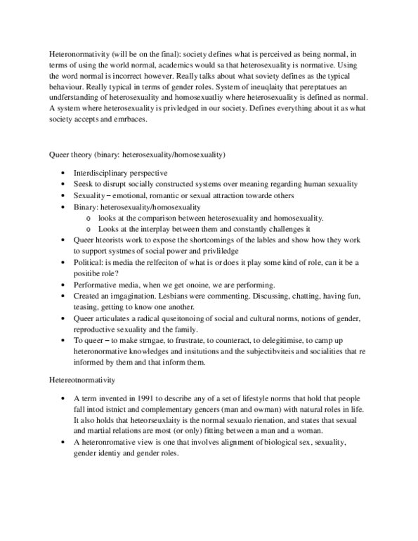 MDSA01H3 Lecture Notes - Lecture 9: Heteronormativity, Heterosexuality, Human Sexuality thumbnail