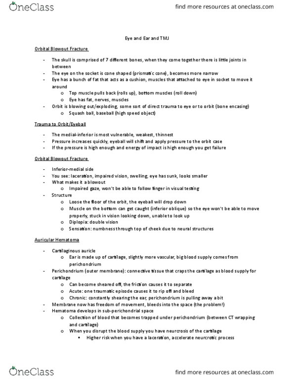 KINESIOL 3K03 Lecture Notes - Lecture 5: Inferior Oblique Muscle, Perichondrium, Hematoma thumbnail