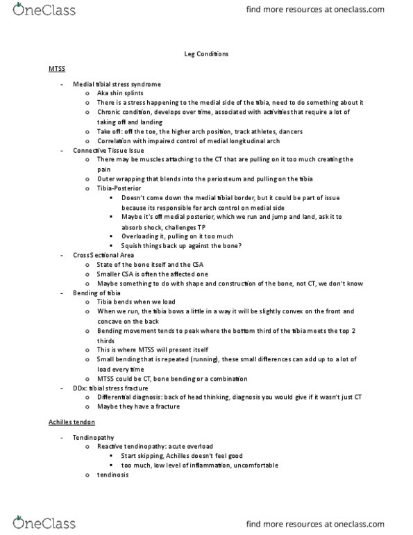 KINESIOL 3K03 Lecture Notes - Lecture 9: Shin Splints, Tendinosis, Tendinopathy thumbnail