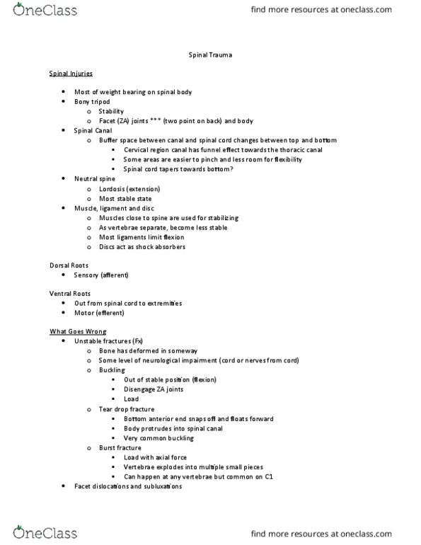 KINESIOL 3K03 Lecture Notes - Lecture 3: Burst Fracture, Spinal Canal, Neurapraxia thumbnail