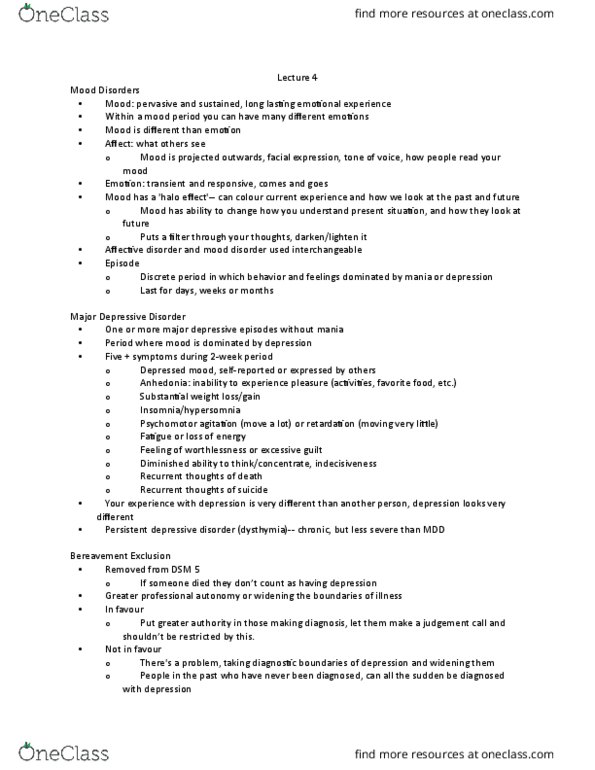 HLTHAGE 2G03 Lecture Notes - Lecture 4: Major Depressive Episode, Oppositional Defiant Disorder, Psychomotor Agitation thumbnail