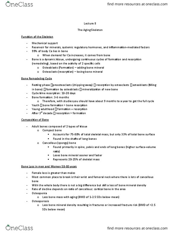 KINESIOL 4SS3 Lecture Notes - Lecture 8: Bone Density, Bone Resorption, Hip Fracture thumbnail