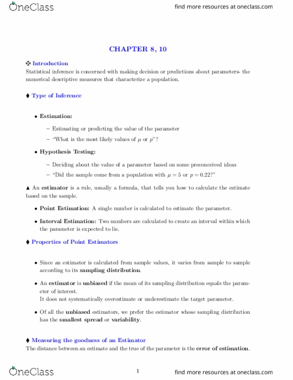STAT 2507 Lecture Notes - Lecture 8: Normal Distribution, Bias Of An Estimator, Binomial Distribution thumbnail