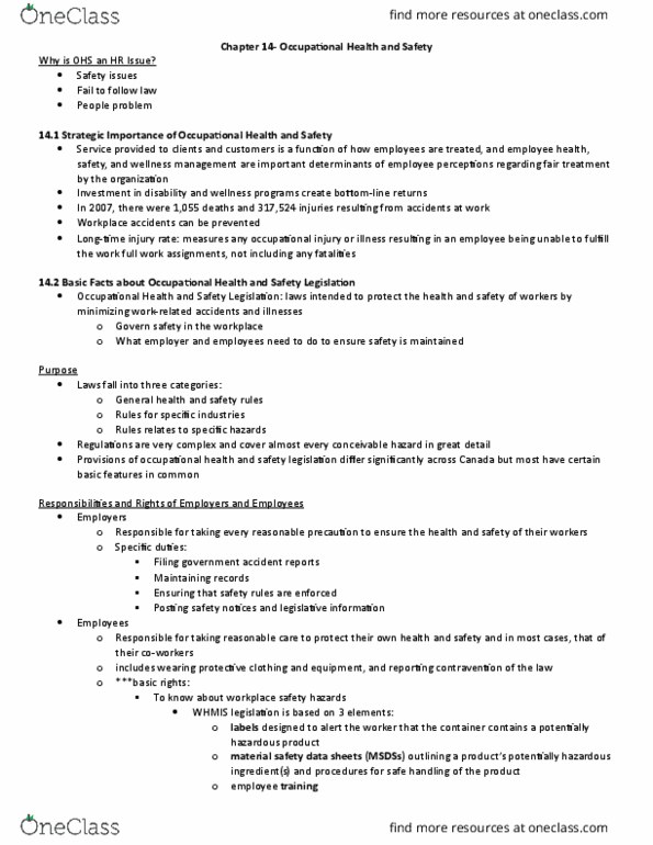 MHR 523 Chapter Notes - Chapter 14: Occupational Safety And Health, Espn Bottomline, Safety Data Sheet thumbnail