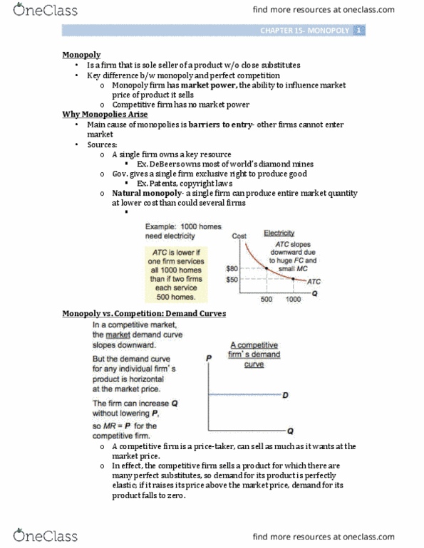 ECO 1104 Chapter Notes - Chapter 15: Demand Curve, Perfect Competition, Substitute Good thumbnail