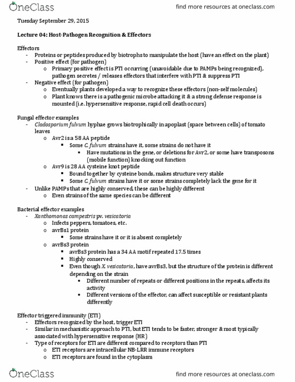 PBIO 4000 Lecture Notes - Lecture 4: Xanthomonas Campestris, Leucine Zipper, Immune Receptor thumbnail