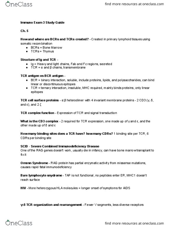 PCB 3233 Lecture Notes - Lecture 1: Immunoglobulin Heavy Chain, Severe Combined Immunodeficiency, Hematopoietic Stem Cell Transplantation thumbnail