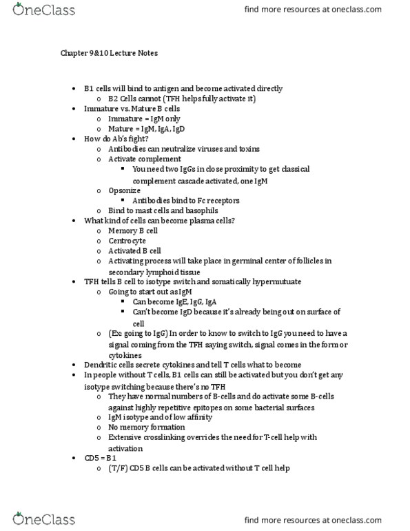 PCB 3233 Lecture Notes - Lecture 1: Hyper Igm Syndrome, Immunoglobulin Class Switching, Memory B Cell thumbnail