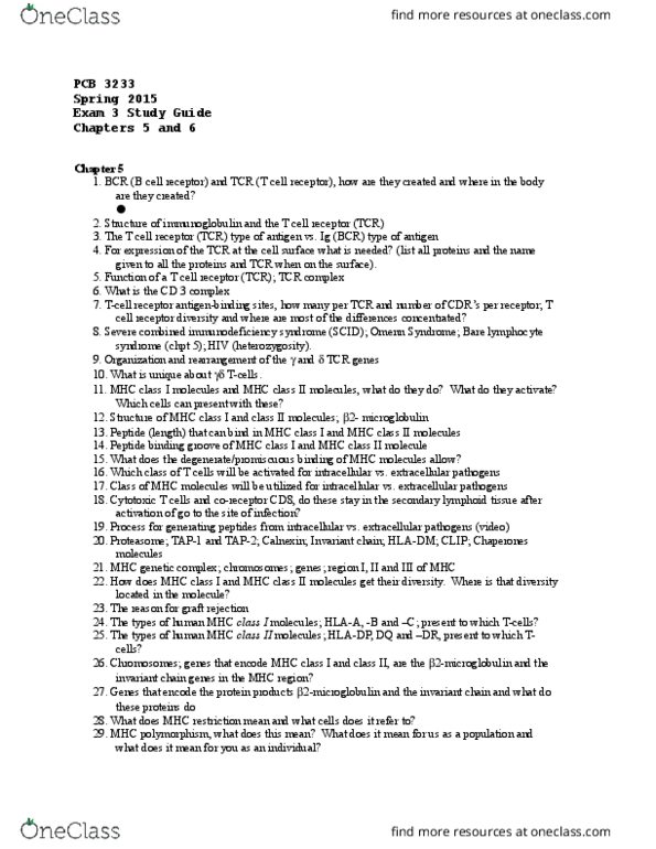 PCB 3233 Lecture Notes - Lecture 1: Mhc Class I, B-Cell Receptor, Severe Combined Immunodeficiency thumbnail