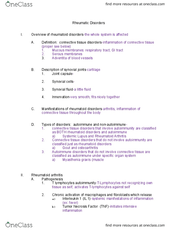 NURS 245 Lecture Notes - Lecture 14: Rheumatoid Arthritis, Myasthenia Gravis, Interleukin 6 thumbnail