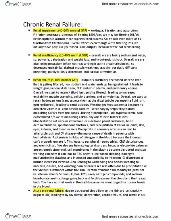 NURS 245 Lecture Notes - Lecture 15: Chronic Kidney Disease, Metabolic Acidosis, Kidney Failure thumbnail