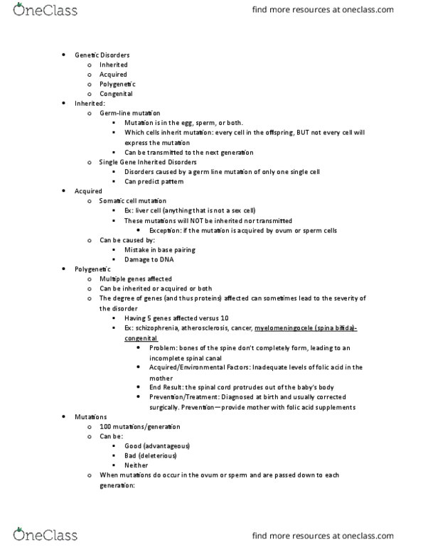 NURS 245 Lecture Notes - Lecture 1: Germline Mutation, Pitx1, Achondroplasia thumbnail