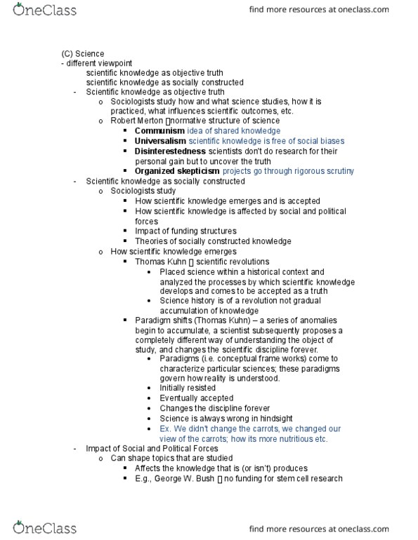 SOC100 Lecture Notes - Lecture 9: Thomas Kuhn, Post-Structuralism thumbnail