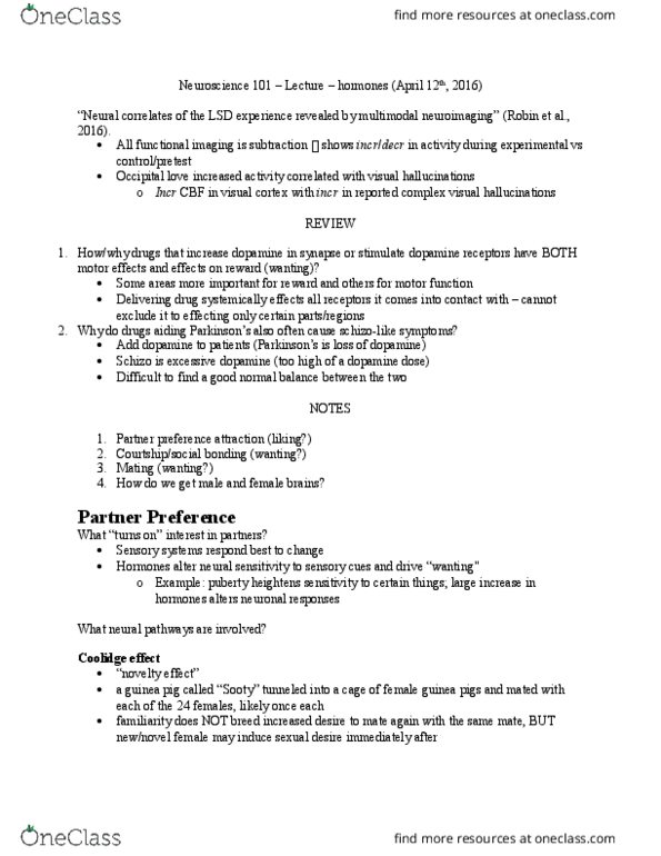 NEUROSCI 101 Lecture Notes - Lecture 17: Anterior Pituitary, Indirect Pathway Of Movement, Body Odor thumbnail