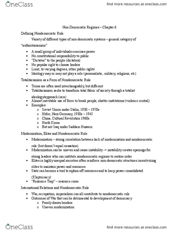 CPO 2001 Lecture Notes - Lecture 10: Kleptocracy, Resource Curse, Secret Police thumbnail