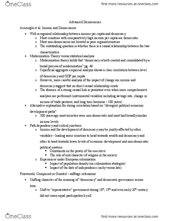 CPO 2001 Lecture Notes - Lecture 15: Instrumental Variable, Modernization Theory, Party System thumbnail