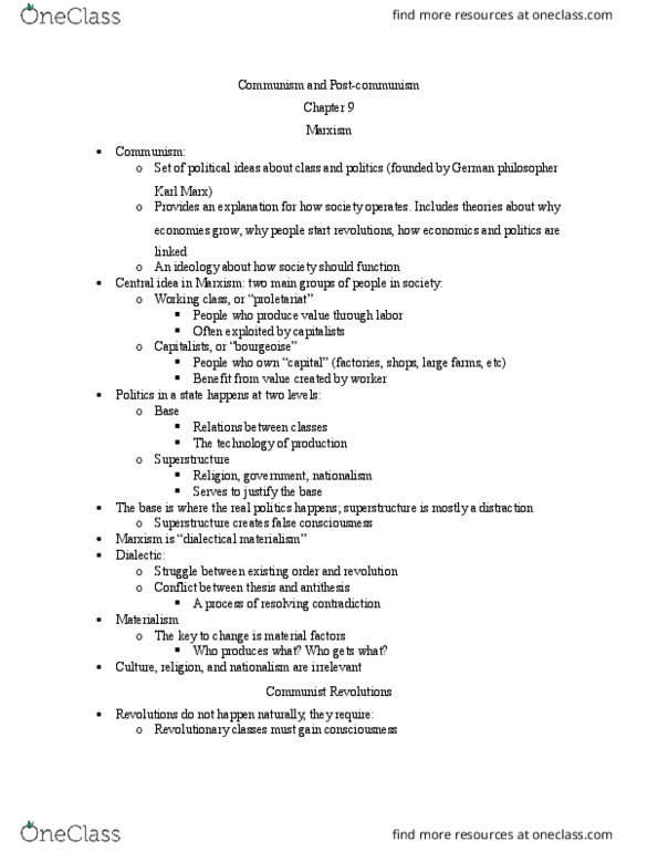 CPO 2001 Lecture Notes - Lecture 17: Nomenklatura, False Consciousness, Materialism thumbnail