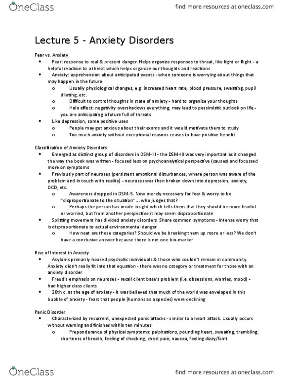 HLTHAGE 2G03 Lecture Notes - Lecture 5: Generalized Anxiety Disorder, Panic Attack, Panic Disorder thumbnail