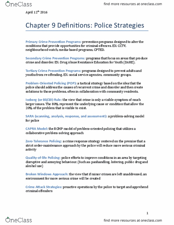 CRM 2305 Chapter Notes - Chapter 9: Drug Abuse Resistance Education, Restorative Justice, Compstat thumbnail