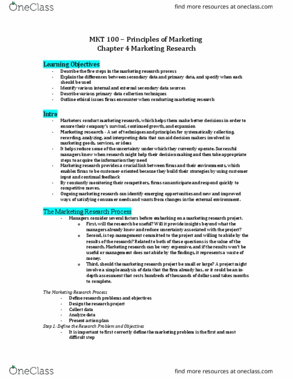 MKT 100 Chapter Notes - Chapter 4: Panel Data, Projective Test, Web Analytics thumbnail