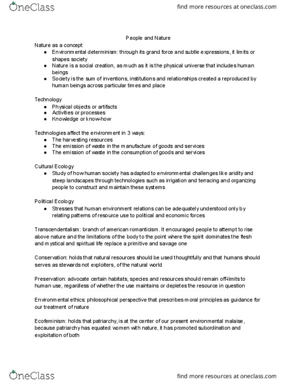 GEO 101 Chapter Notes - Chapter 4: Romanticism, Environmental Determinism, Transcendentalism thumbnail