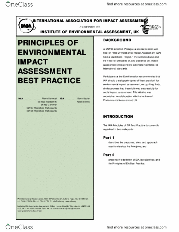 AFM202 Chapter Notes - Chapter 5: Environmental Impact Assessment, Strategic Environmental Assessment, Social Impact Assessment thumbnail