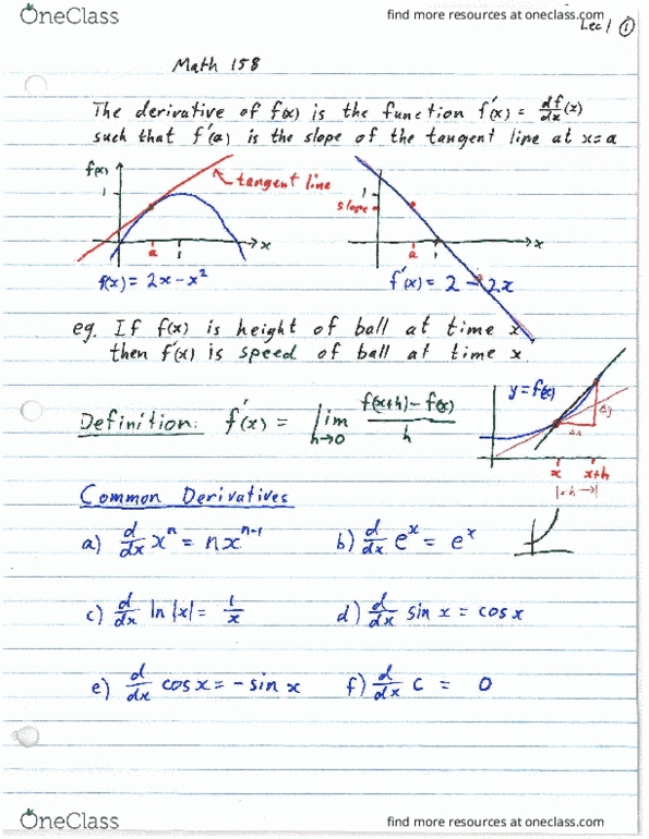 MATH 158 Lecture Notes - Lecture 1: Olx, Quotient Rule, Product Rule thumbnail