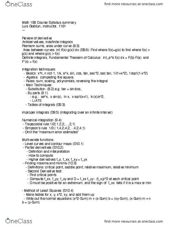 MATH 158 Lecture Notes - Lecture 1: Telescoping Series, Divergent Series, Geometric Series thumbnail