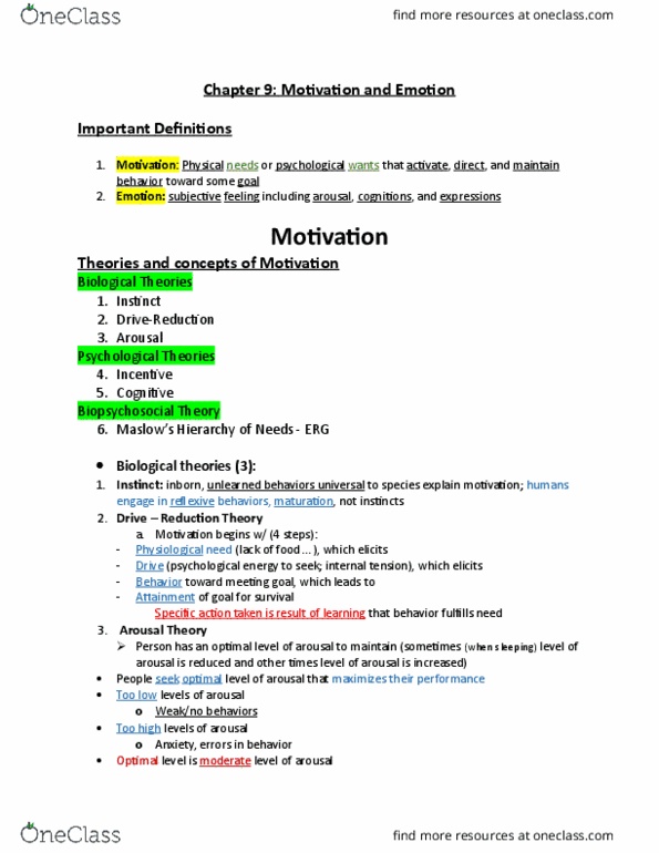 PSY 100 Lecture Notes - Lecture 9: Motivation, Classical Conditioning, Operant Conditioning thumbnail