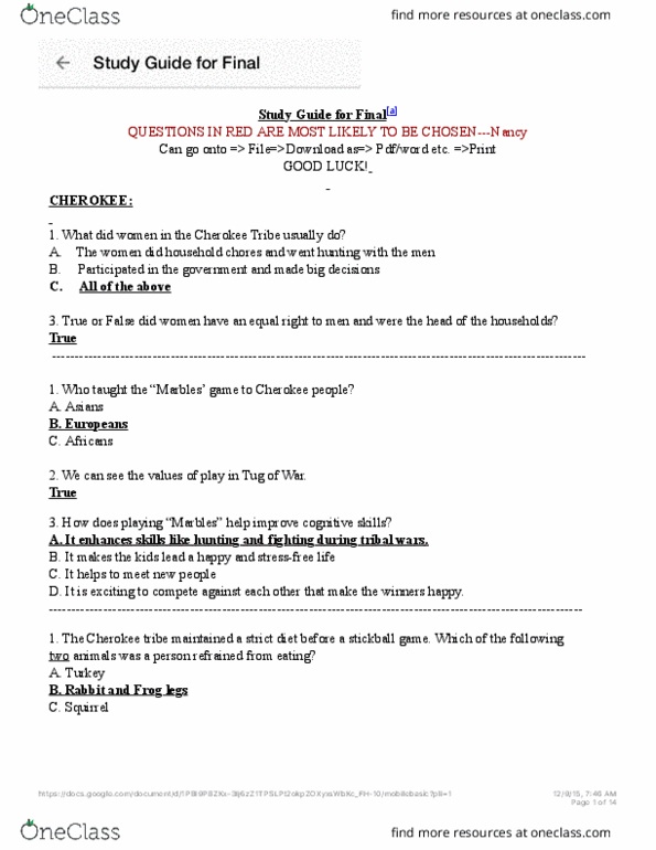 REC 225 Lecture Notes - Lecture 99: Gillidanda, Cherokee Language, Pub Games thumbnail