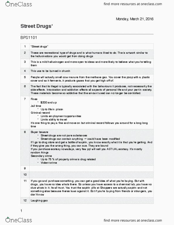 BPS 1101 Lecture Notes - Lecture 13: Crack Cocaine, Synthetic Cannabinoids, Vin Mariani thumbnail