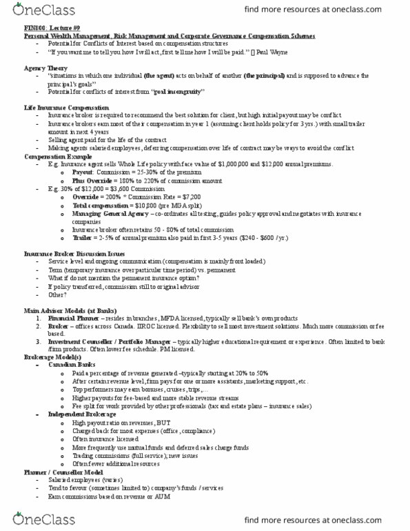 FIN 800 Lecture Notes - Lecture 16: Insurance Broker, Financial Adviser, Mutual Fund Fees And Expenses thumbnail