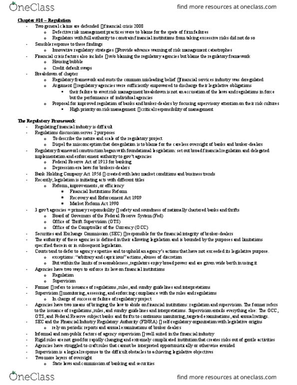 FIN 800 Lecture Notes - Lecture 4: Financial Industry Regulatory Authority, Glass–Steagall Legislation, Gramm–Leach–Bliley Act thumbnail