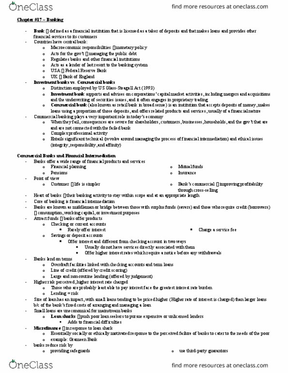 FIN 800 Lecture Notes - Lecture 10: Loan Shark, Grameen Bank, Commercial Bank thumbnail