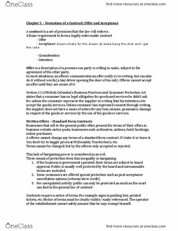 BU231 Chapter Notes - Chapter 5-6-7: Standard Form Contract, Estoppel, Legal Personality thumbnail