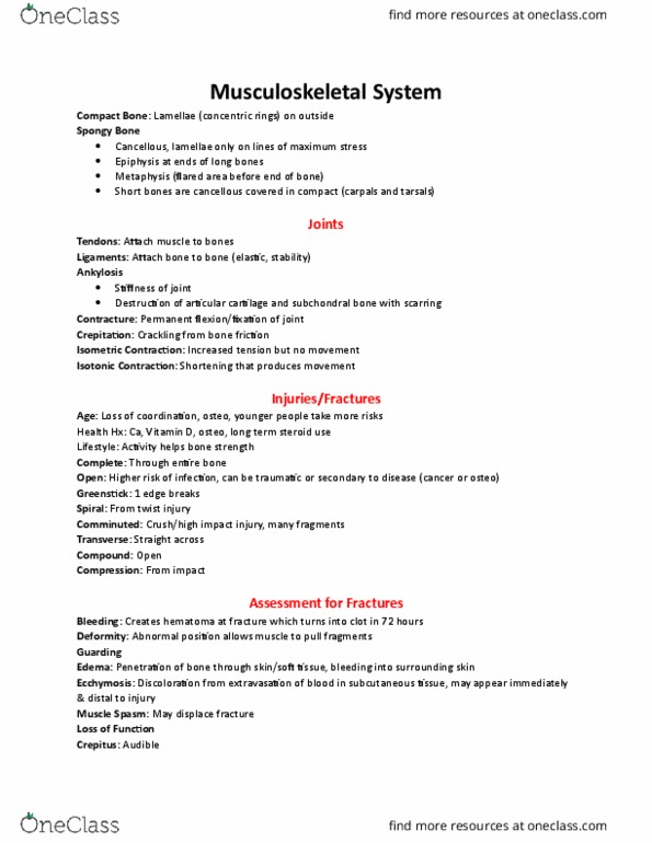 NURS 3290 Lecture Notes - Lecture 20: Internal Fixation, Epiphysis, Orthostatic Hypotension thumbnail