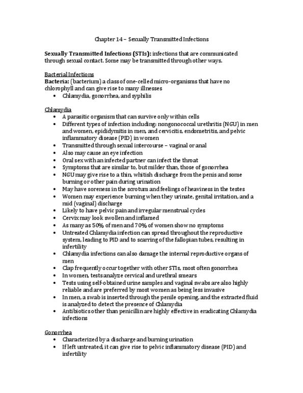 FRHD 2100 Chapter Notes - Chapter 14: Pelvic Inflammatory Disease, Chlamydia Infection, Non-Gonococcal Urethritis thumbnail