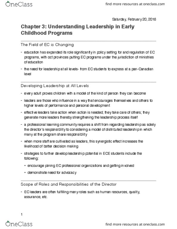 FRHD 3190 Chapter Notes - Chapter 3: Professional Learning Community, Distributed Leadership, Organizational Culture thumbnail