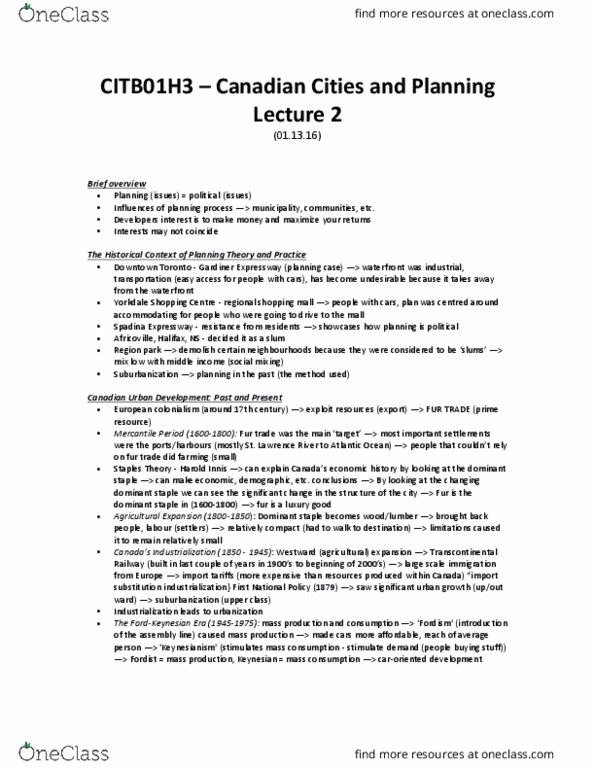 CITB01H3 Lecture Notes - Lecture 2: Yorkdale Shopping Centre, Allen Road, Gardiner Expressway thumbnail