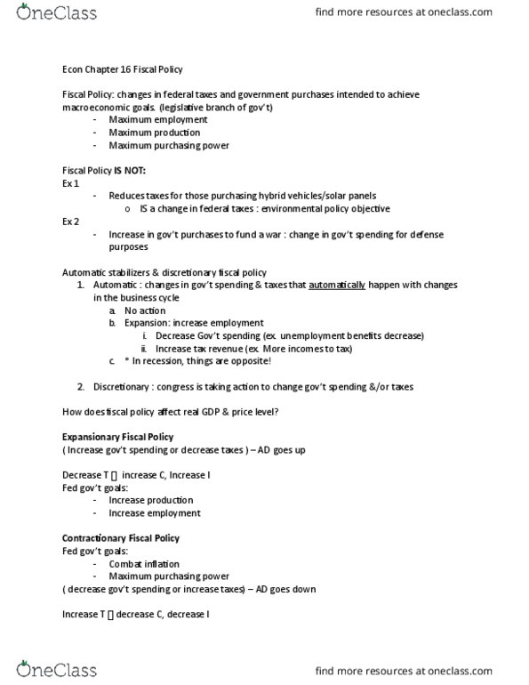 ECON 1040 Lecture Notes - Lecture 20: Environmental Policy, Business Cycle thumbnail