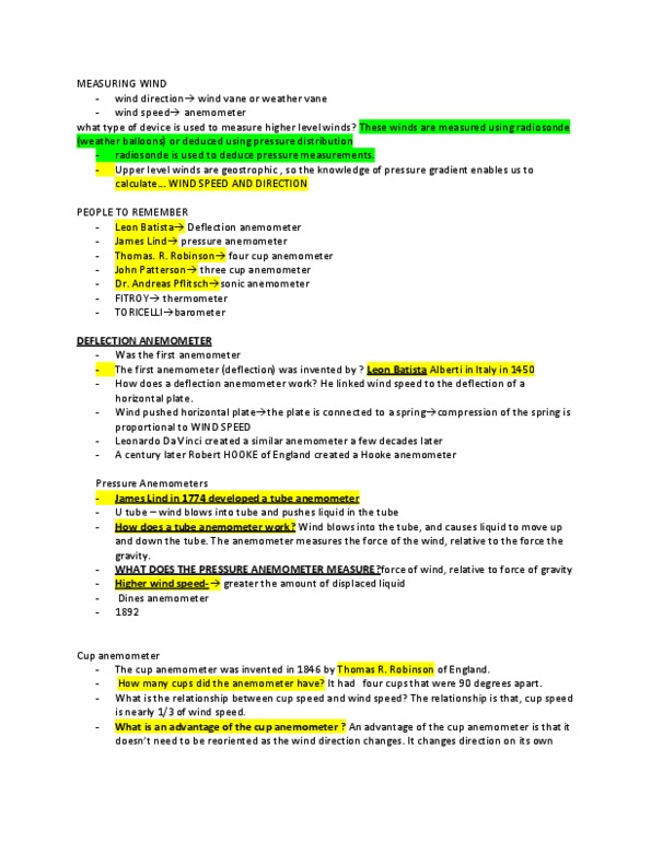 EESA09H3 Lecture Notes - Radiosonde, Anemometer, Weather Vane thumbnail