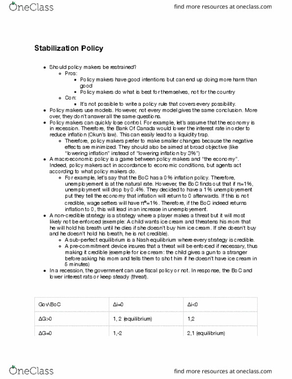 ECO 2143 Lecture Notes - Lecture 11: Liquidity Trap, Nash Equilibrium, Precommitment thumbnail