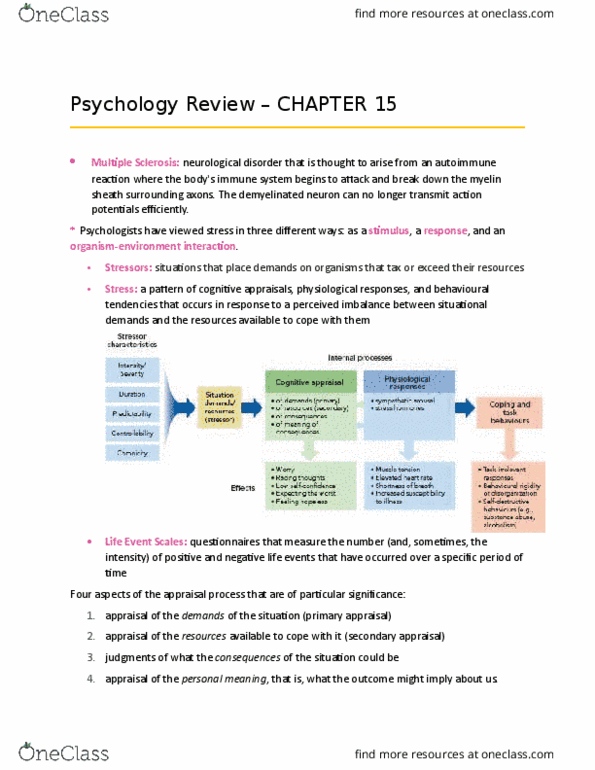 Psychology 1000 Chapter Notes - Chapter 15: Parasympathetic Nervous System, Sympathetic Nervous System, Adrenal Gland thumbnail