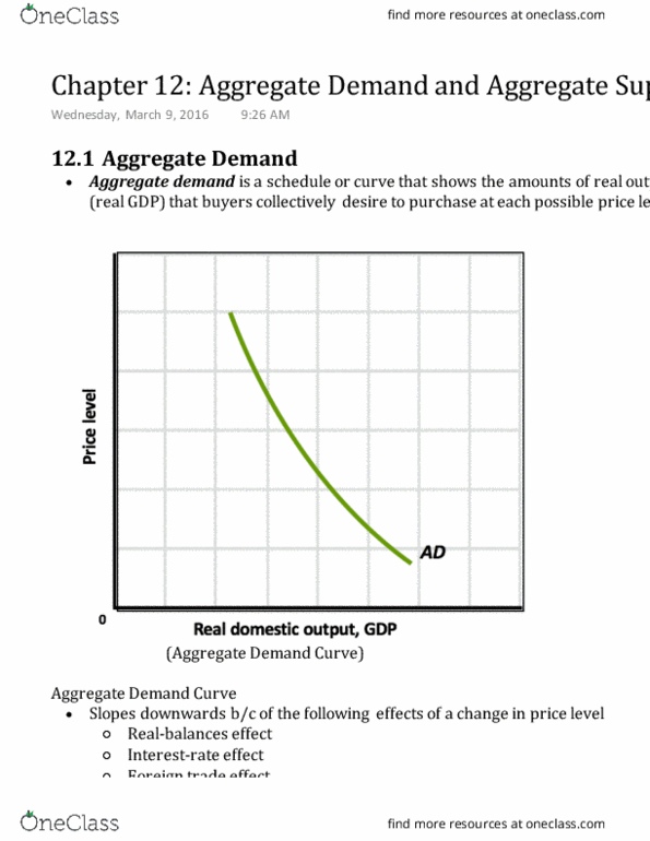ECN 204 Chapter Notes - Chapter 12: Aggregate Demand, Aggregate Supply, The Immediate thumbnail