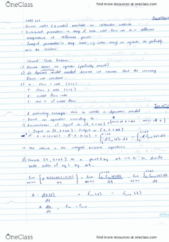 CHEE 222 Lecture Notes - Lecture 1: Mass Balance thumbnail