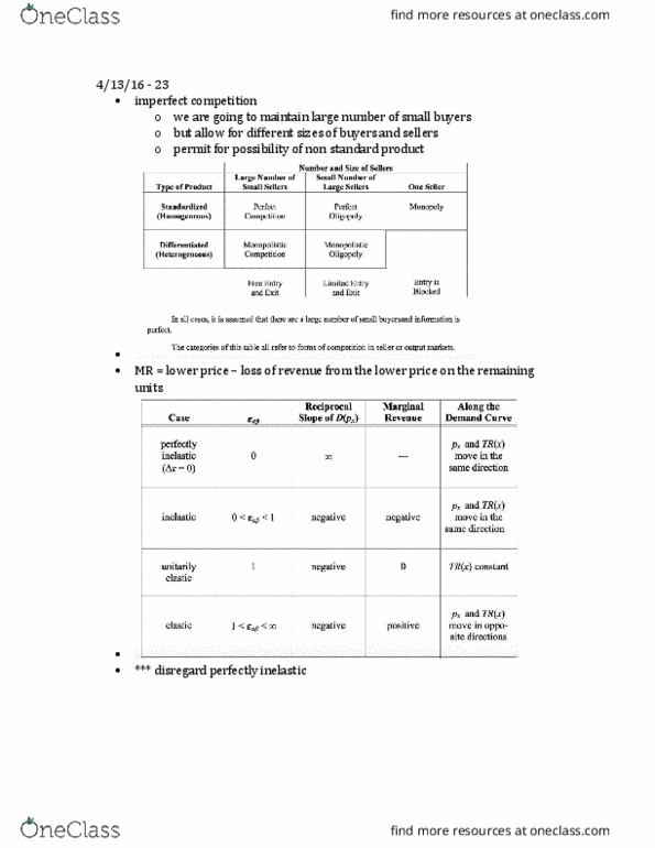 ECON 203 Lecture Notes - Lecture 23: Marginal Revenue, Imperfect Competition, Demand Curve thumbnail